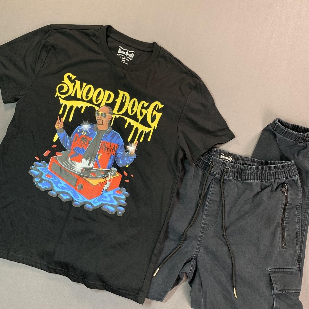 Dogg Supply Snoop Dogg Shirt MD Jogger Pant LG Set Men Black Graphic Rap 2 Piece